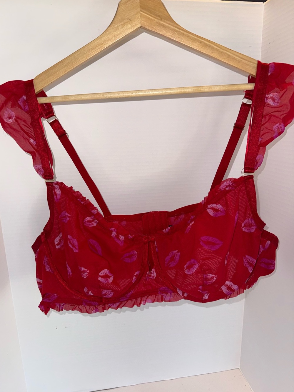 Torrid 4 Red Kiss-Print Sheer Balconette Bralette